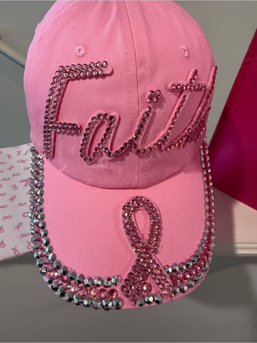 Pink Rhinestone 'Faith' Women’s Baseball Cap Breast Cancer Bundle